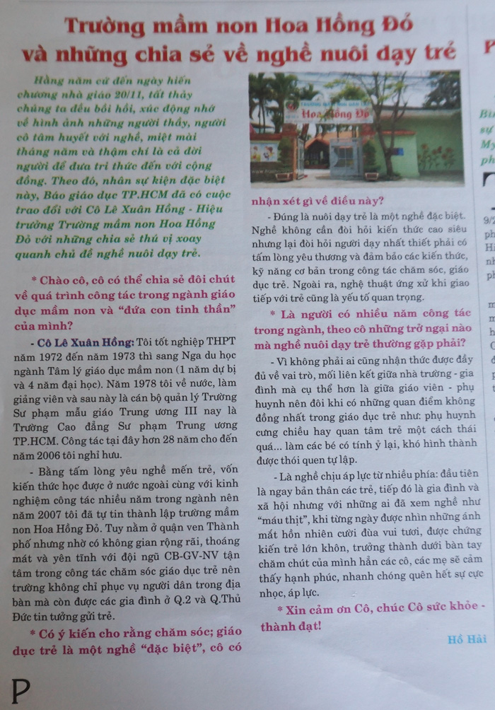 Trường mầm non Hoa Hồng Đỏ v&agrave; những chia sẻ về nghề nu&ocirc;i dạy trẻ